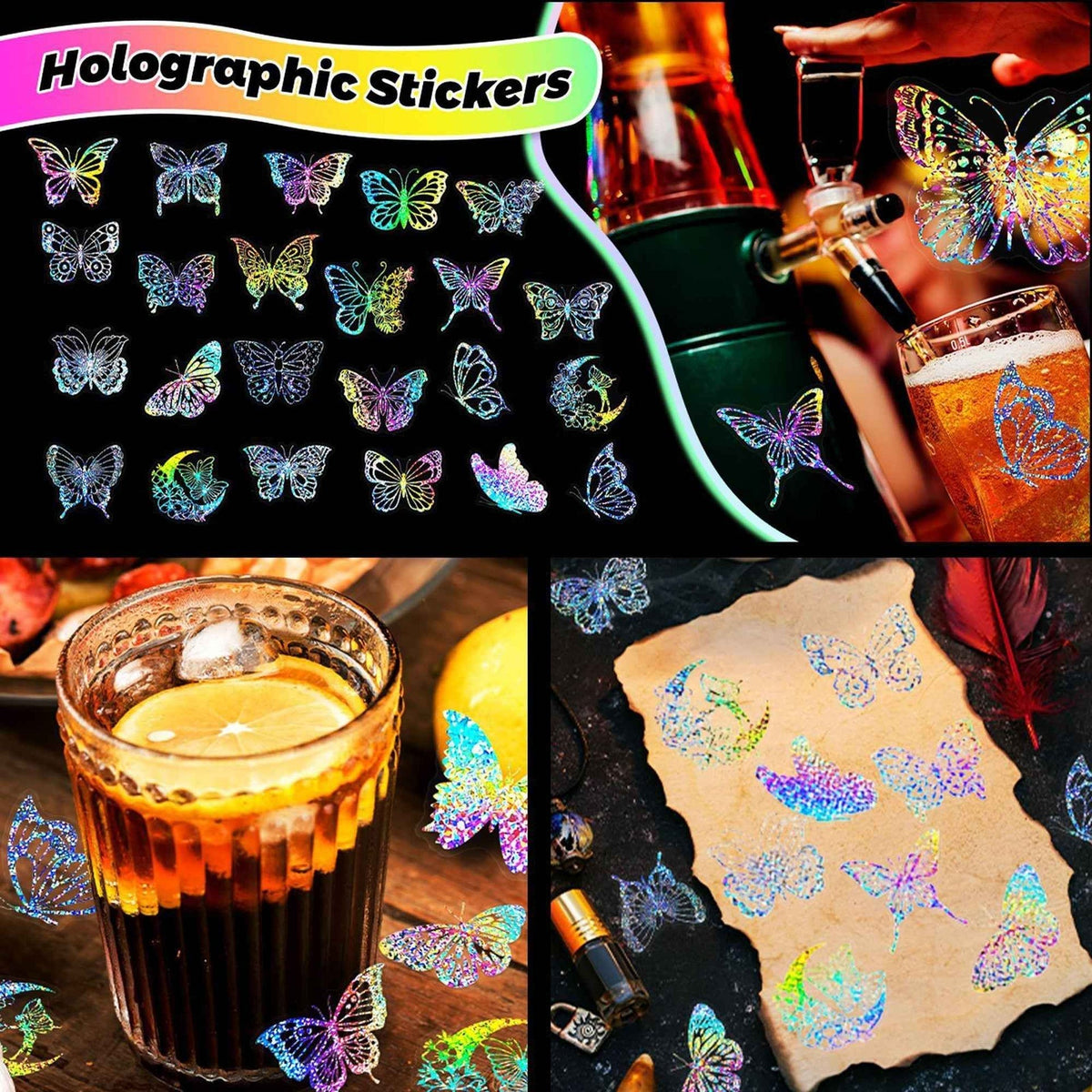 Butterfly Holographic Stickers – 100pcs for Scrapbook & Decor