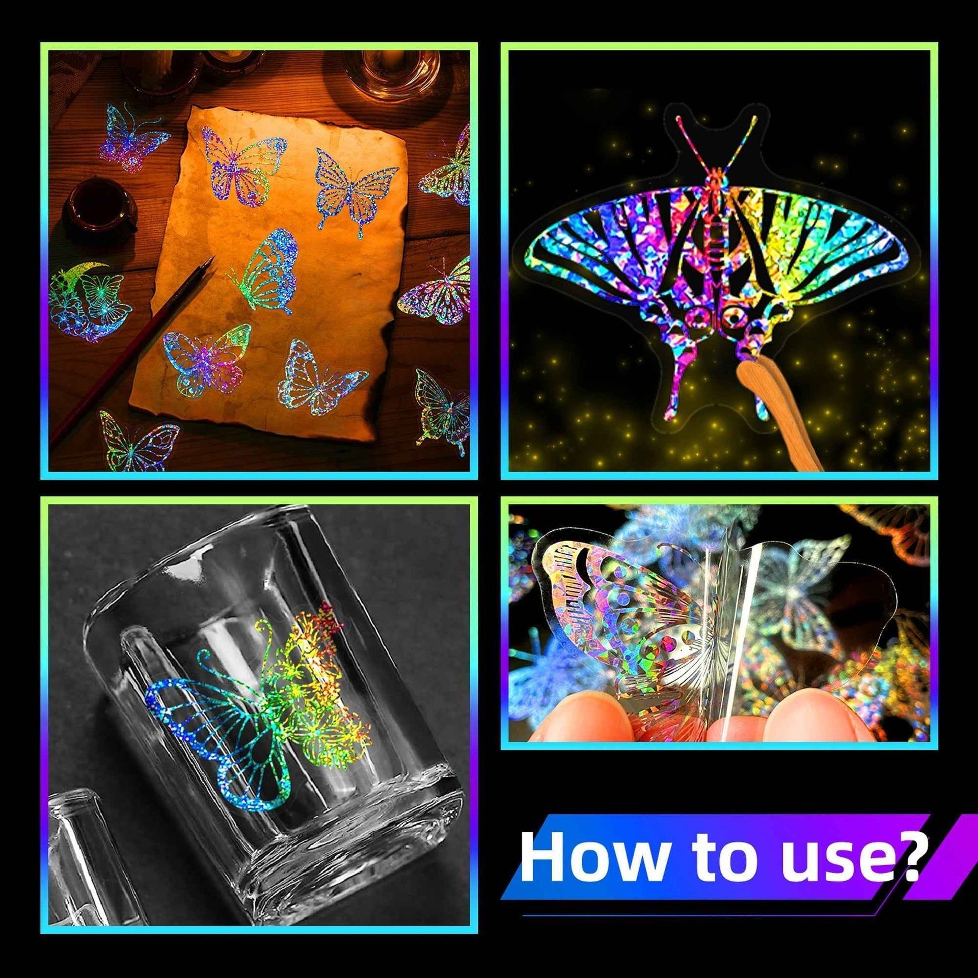 Butterfly Holographic Stickers – 100pcs for Scrapbook & Decor