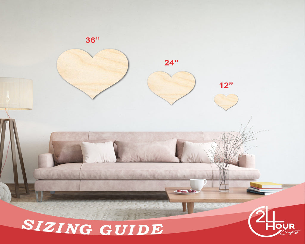 Unfinished Wood Classic Heart | Valentines Day | Weddings | Craft Cutout | Up to 46"