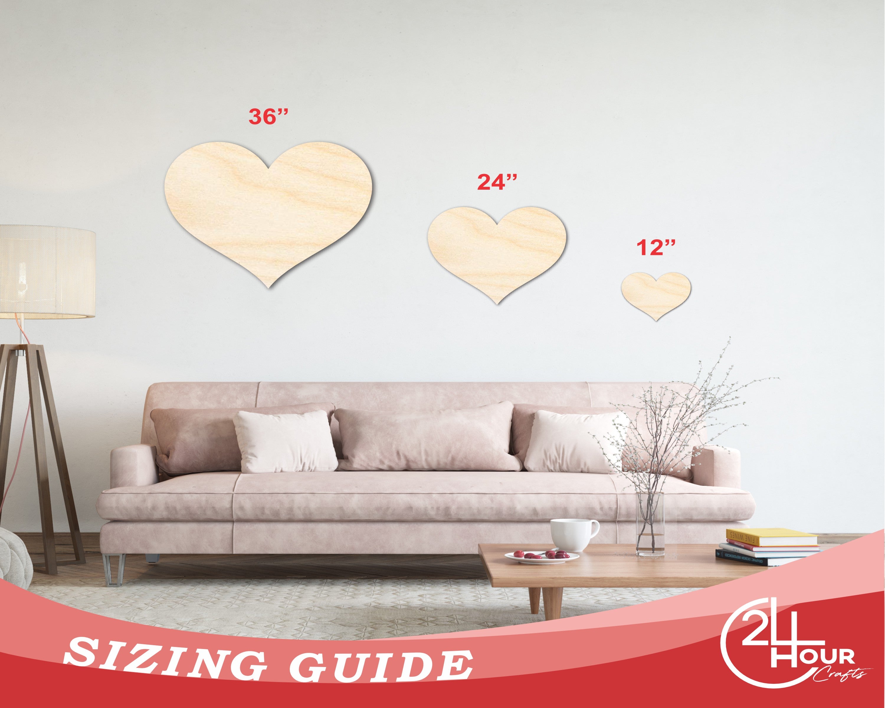 Unfinished Wood Classic Heart | Valentines Day | Weddings | Craft Cutout | Up to 46"