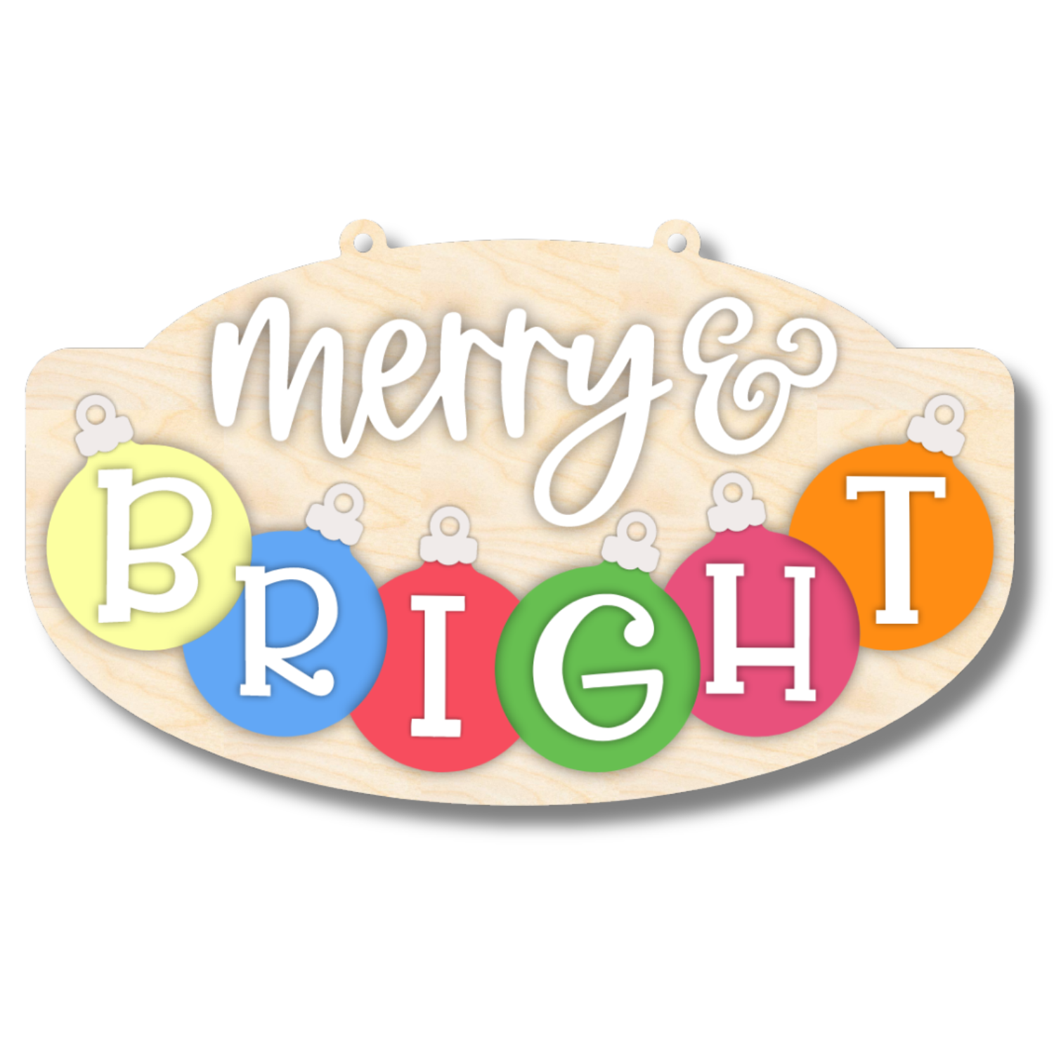 Unfinished Merry and Bright Ornament Door Sign Kit | Wood Craft Cutouts | 1/4" Thick |