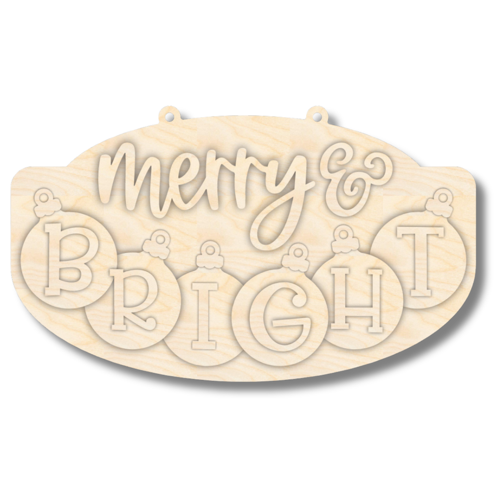 Unfinished Merry and Bright Ornament Door Sign Kit | Wood Craft Cutouts | 1/4" Thick |