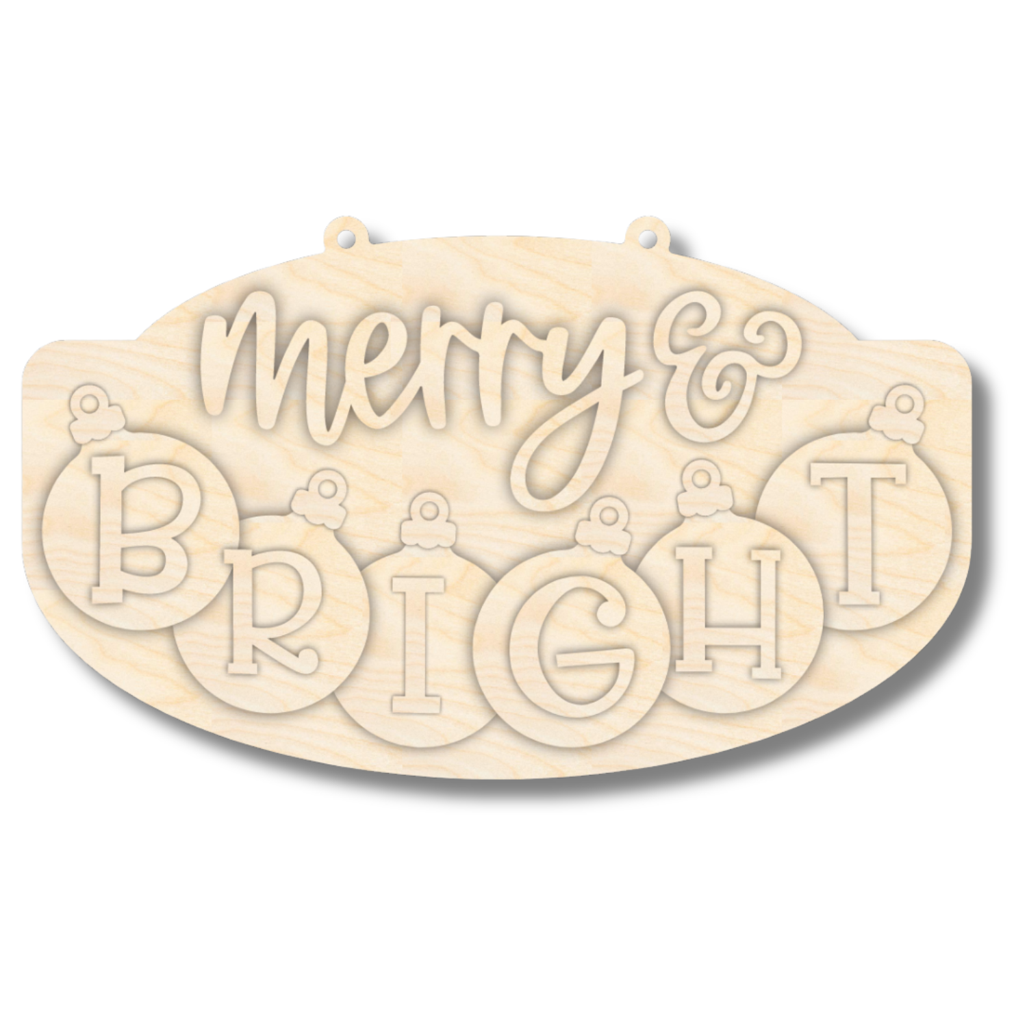 Unfinished Merry and Bright Ornament Door Sign Kit | Wood Craft Cutouts | 1/4" Thick |