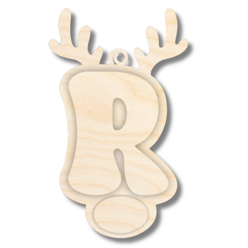 Unfinished Wood Layered Letter and Number Reindeer Ornaments | A-Z | 0-9 | 3 Piece | 6" Tall | 1/8" Wood | Wood Craft DIY