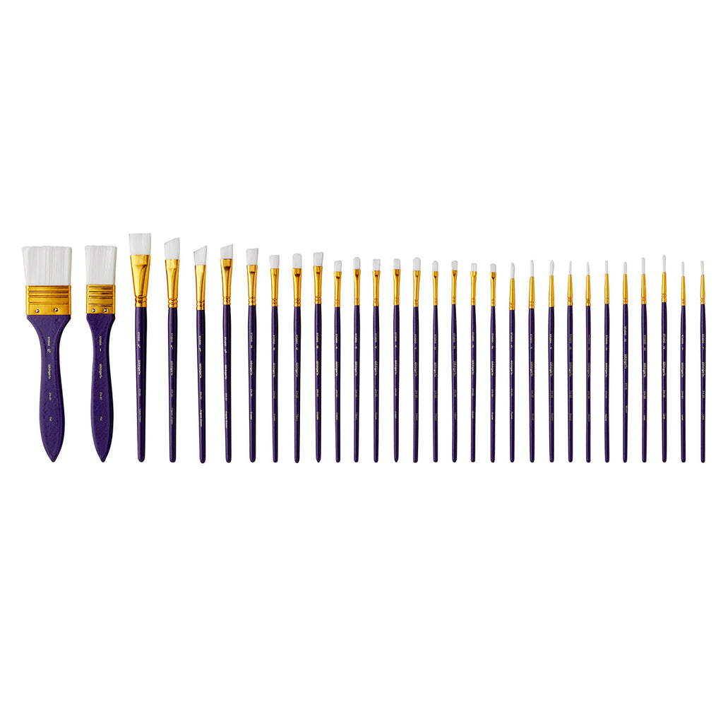 Studio White Nylon Brush Set - Acrylic & Watercolor - 30 pc