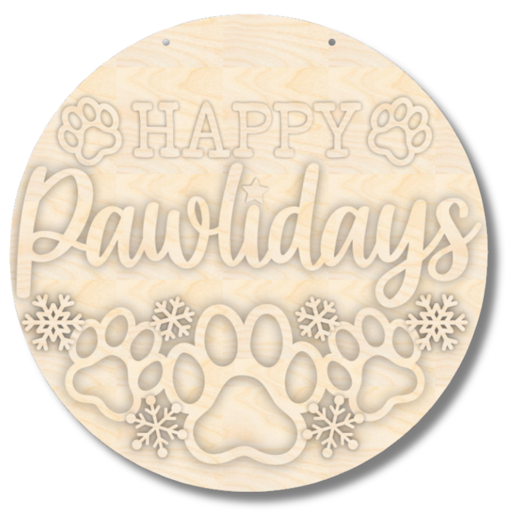 Unfinished Happy Pawlidays Door Sign Kit | Wood Craft Cutouts | 1/4" Thick |