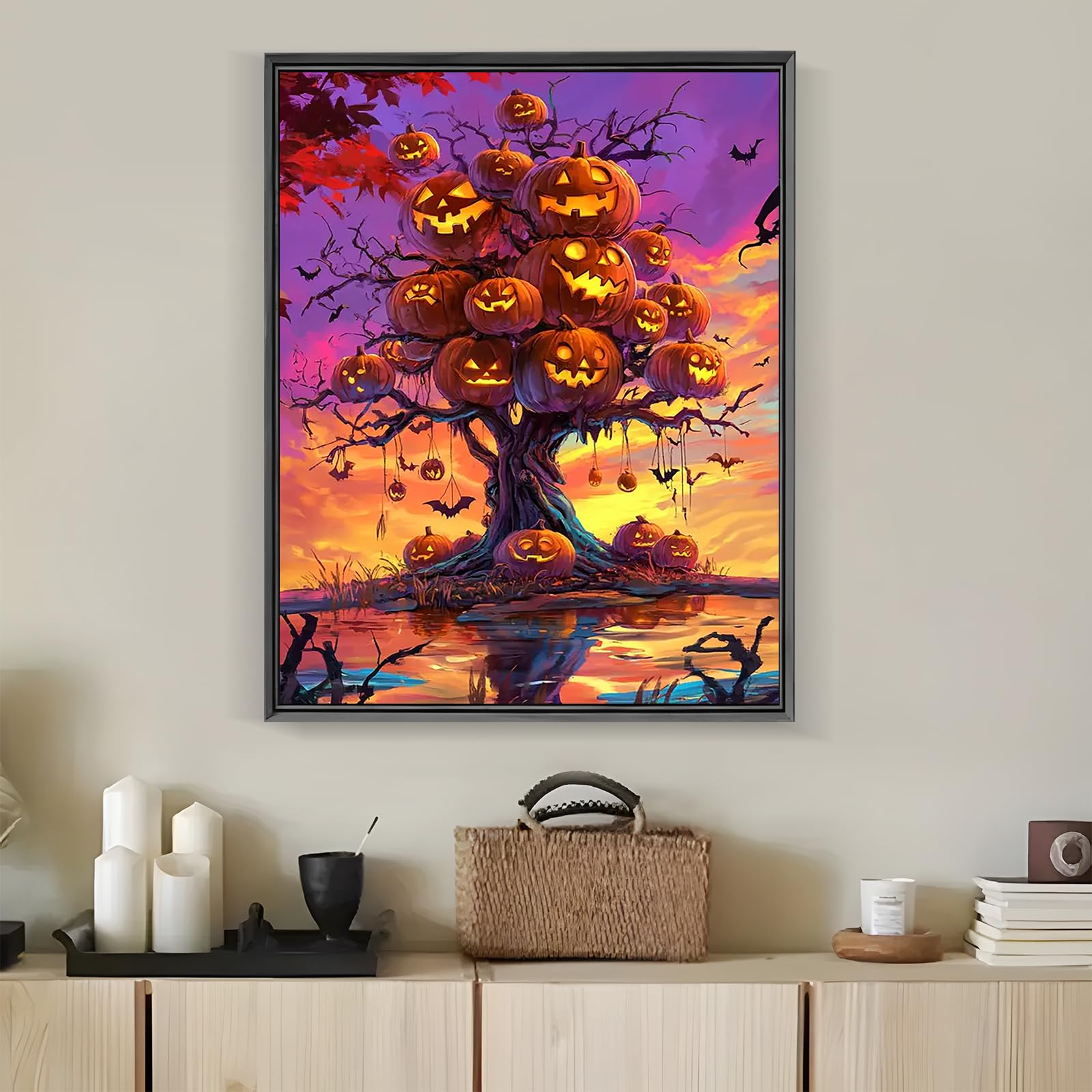 LKHMVCA Halloween Pumpkin Tree Diamond Painting Kit 11.8x15.7 Inch