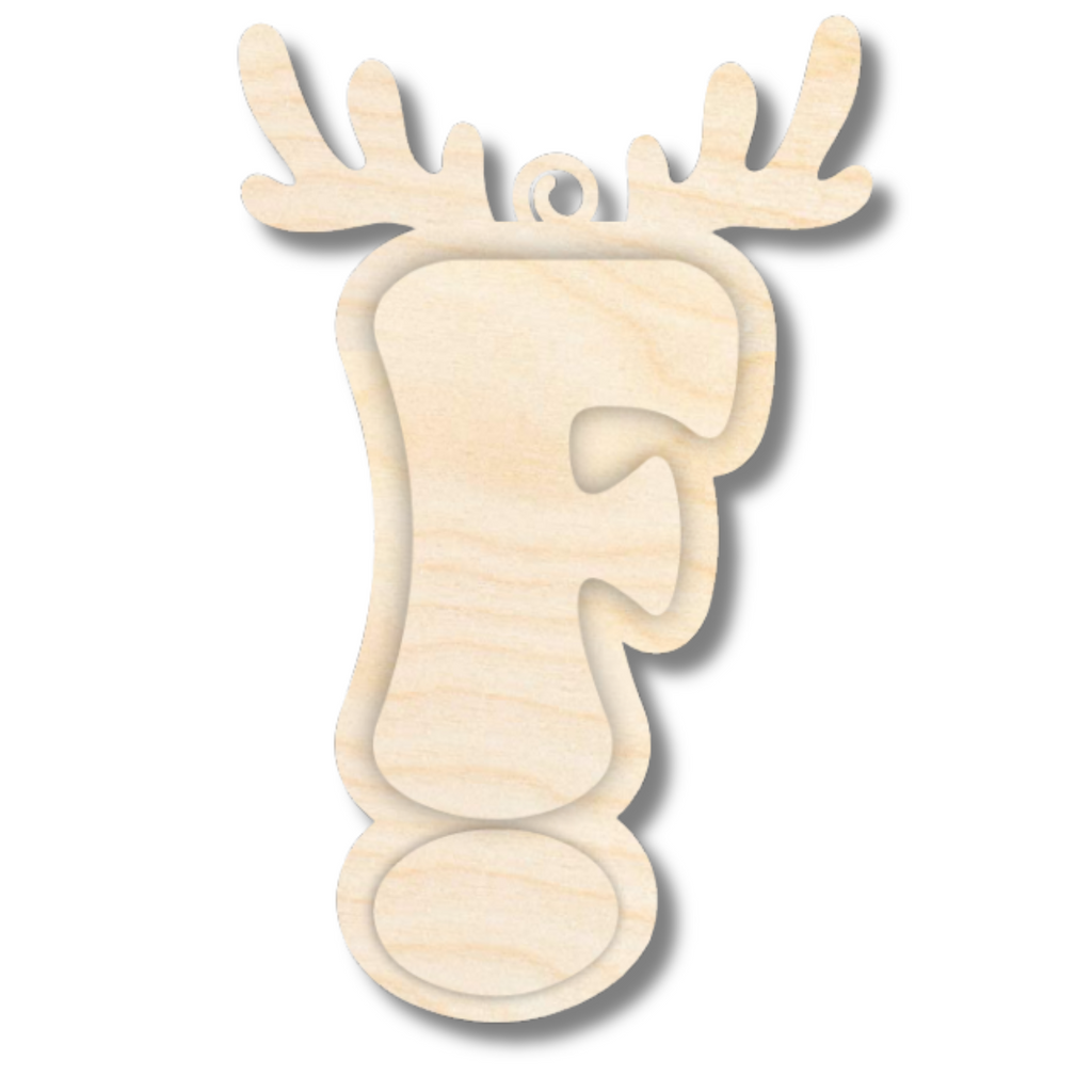 Unfinished Wood Layered Letter and Number Reindeer Ornaments | A-Z | 0-9 | 3 Piece | 6" Tall | 1/8" Wood | Wood Craft DIY