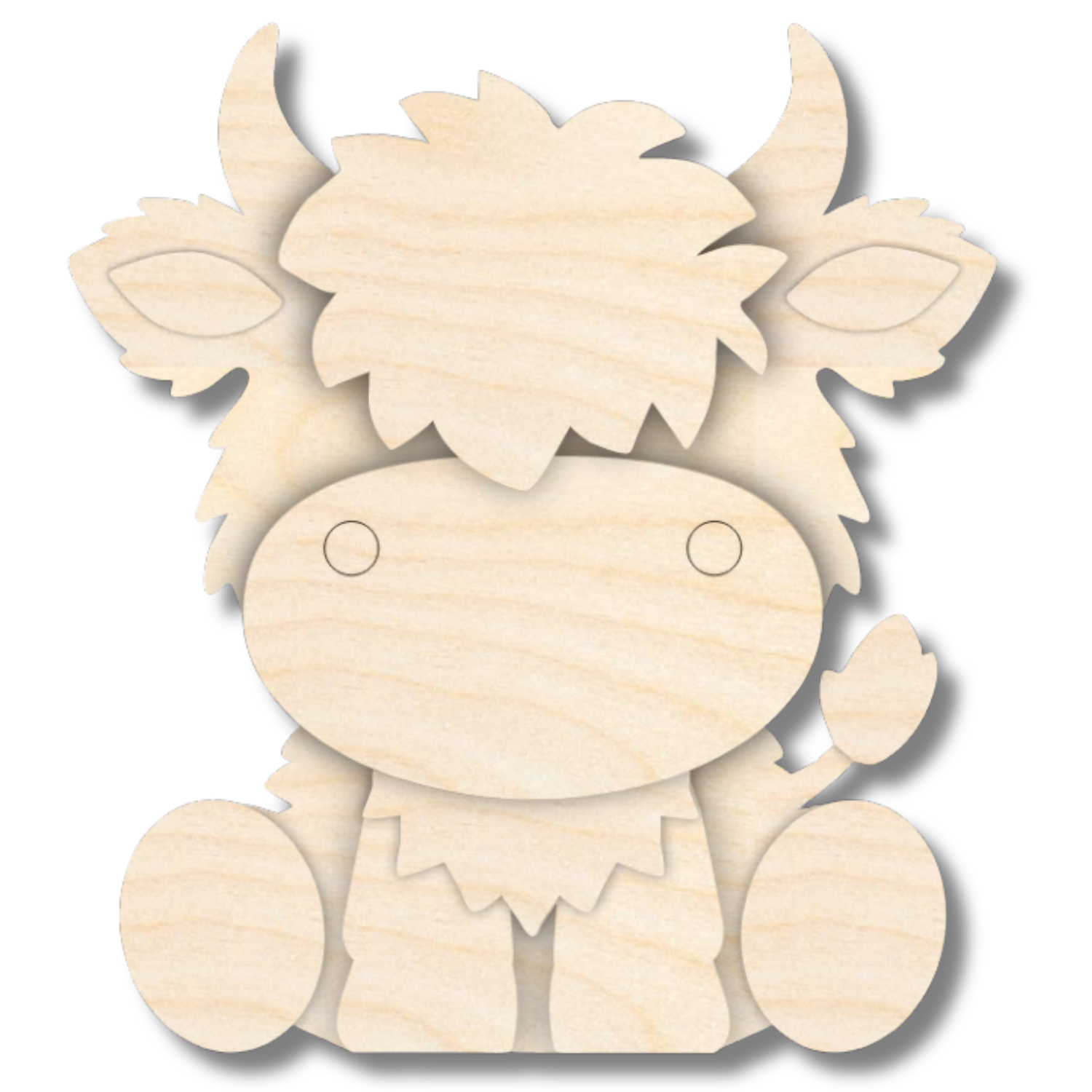 Unfinished Wood Layered and Etched Cow Shelf Sitter | 6" Tall | 1/4" Wood | Wood Craft DIY