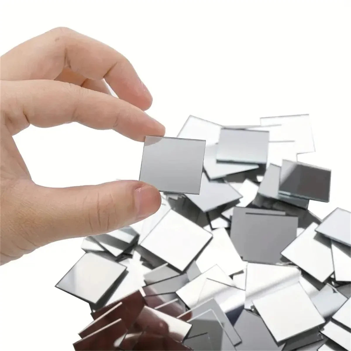 50pcs Mini Square Silver 3cm Glass Mirror Tiles Small True Glass Mosaic for DIY Crafts Art Supplies, Home Wall Door Decor