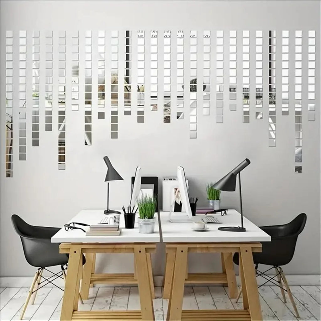 50pcs Mini Square Silver 3cm Glass Mirror Tiles Small True Glass Mosaic for DIY Crafts Art Supplies, Home Wall Door Decor