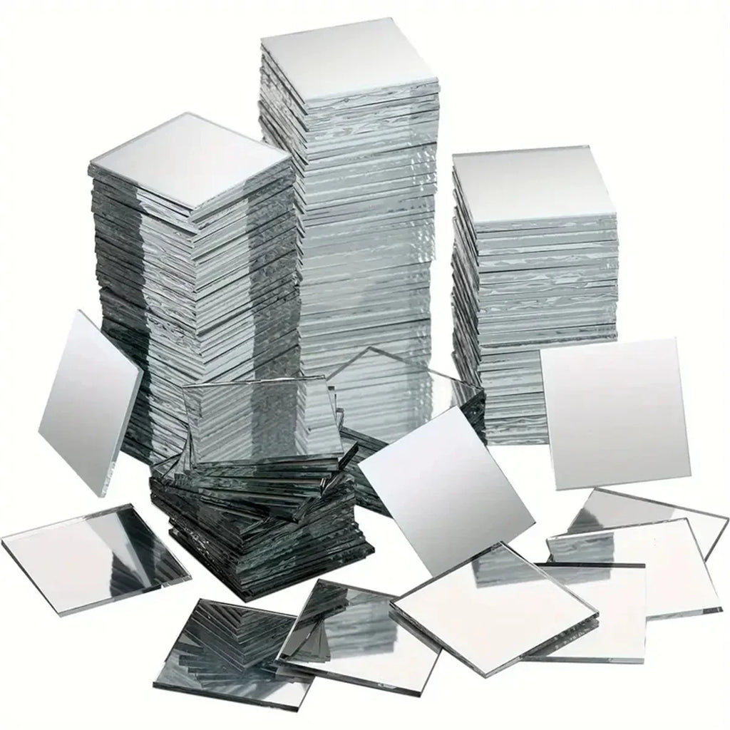 50pcs Mini Square Silver 3cm Glass Mirror Tiles Small True Glass Mosaic for DIY Crafts Art Supplies, Home Wall Door Decor