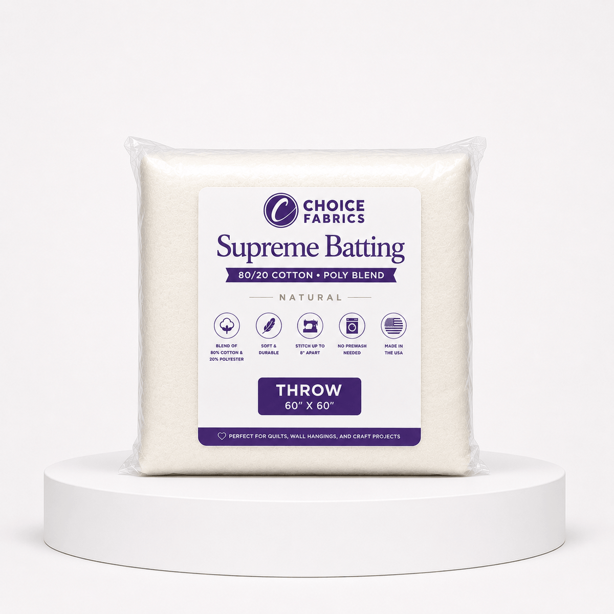 Supreme Batting - 80/20 Cotton/Poly Blend - Throw (60" x 60")