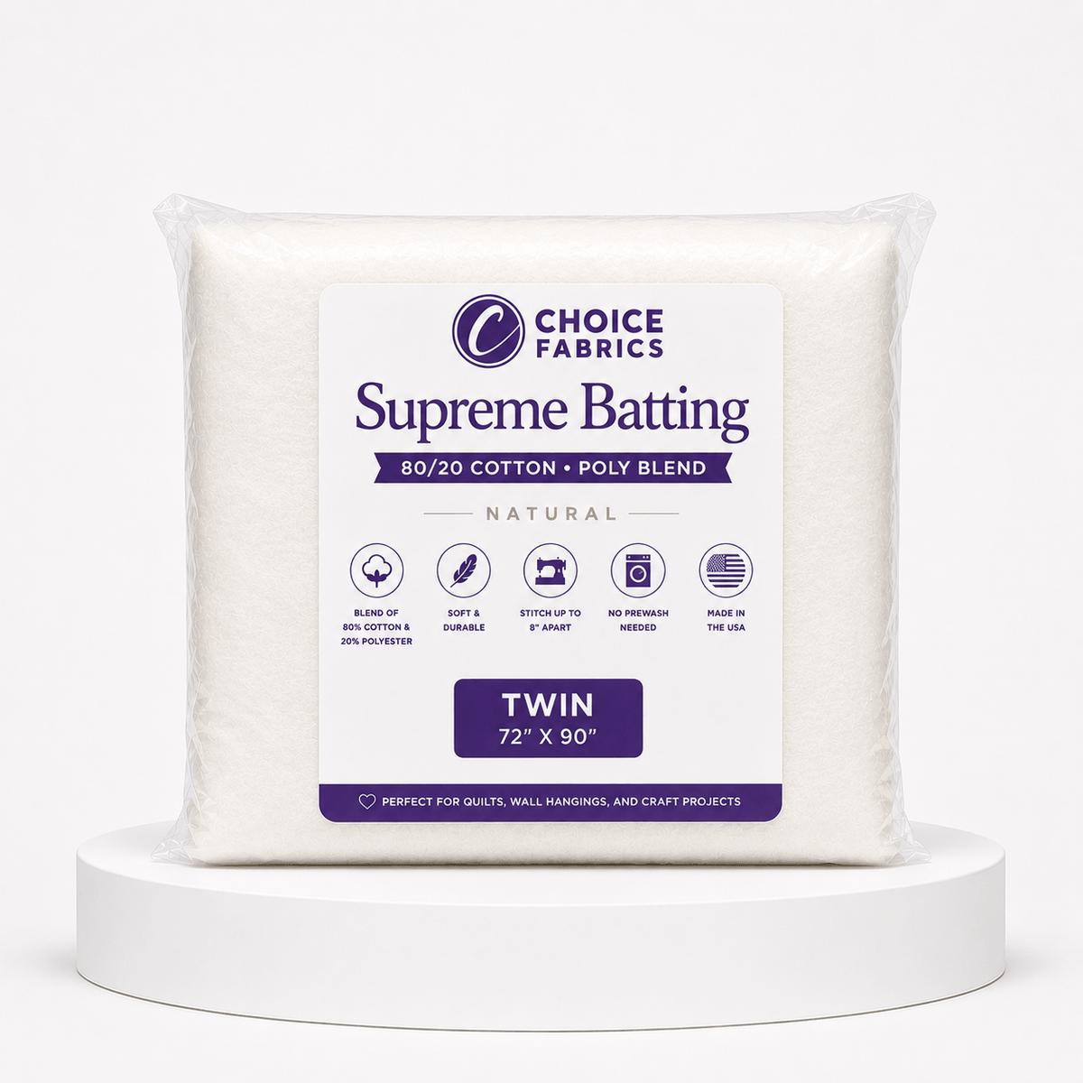 Supreme Batting - 80/20 Cotton/Poly Blend - Twin (72" x 90")