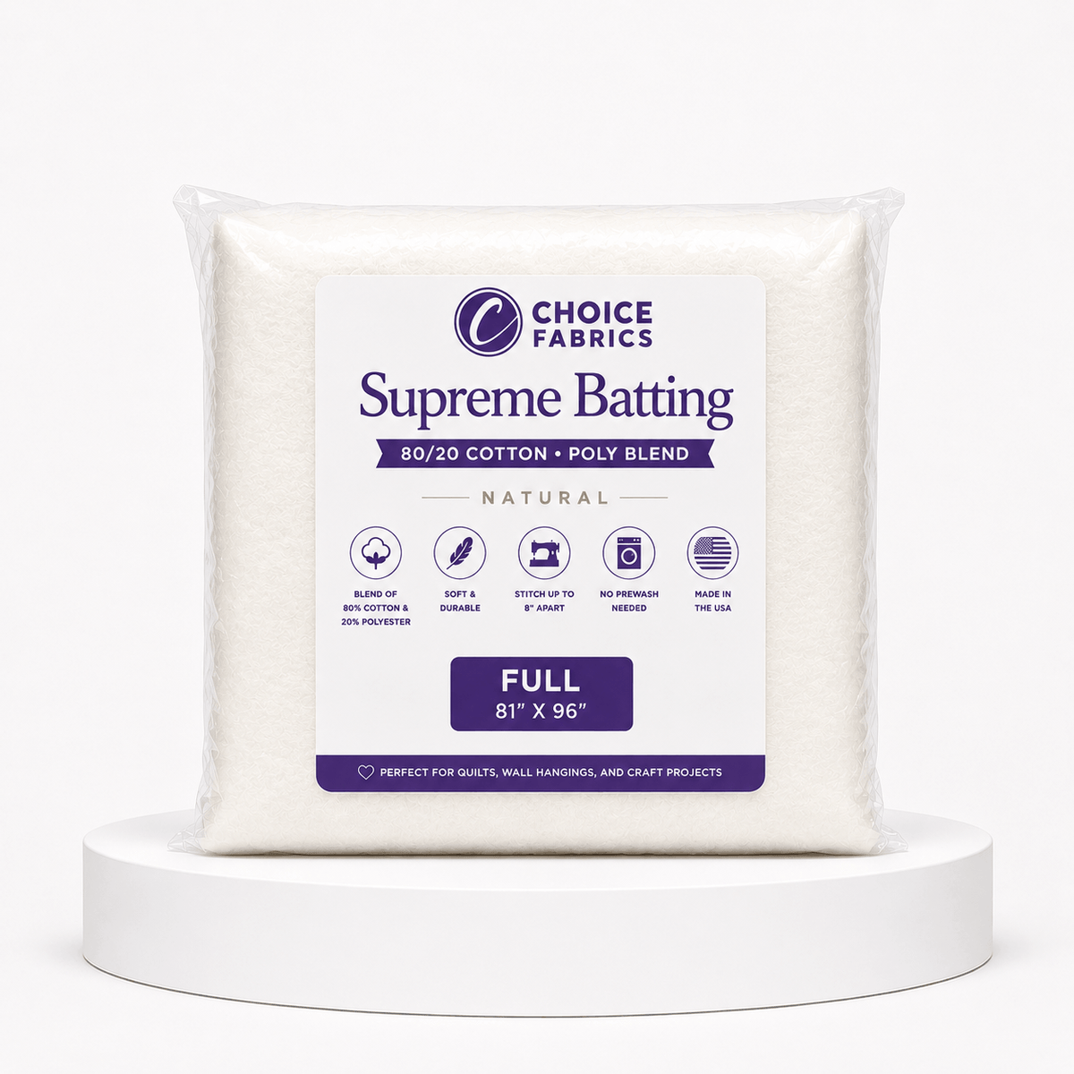 Supreme Batting - 80/20 Cotton/Poly Blend - Full (81" x 96")