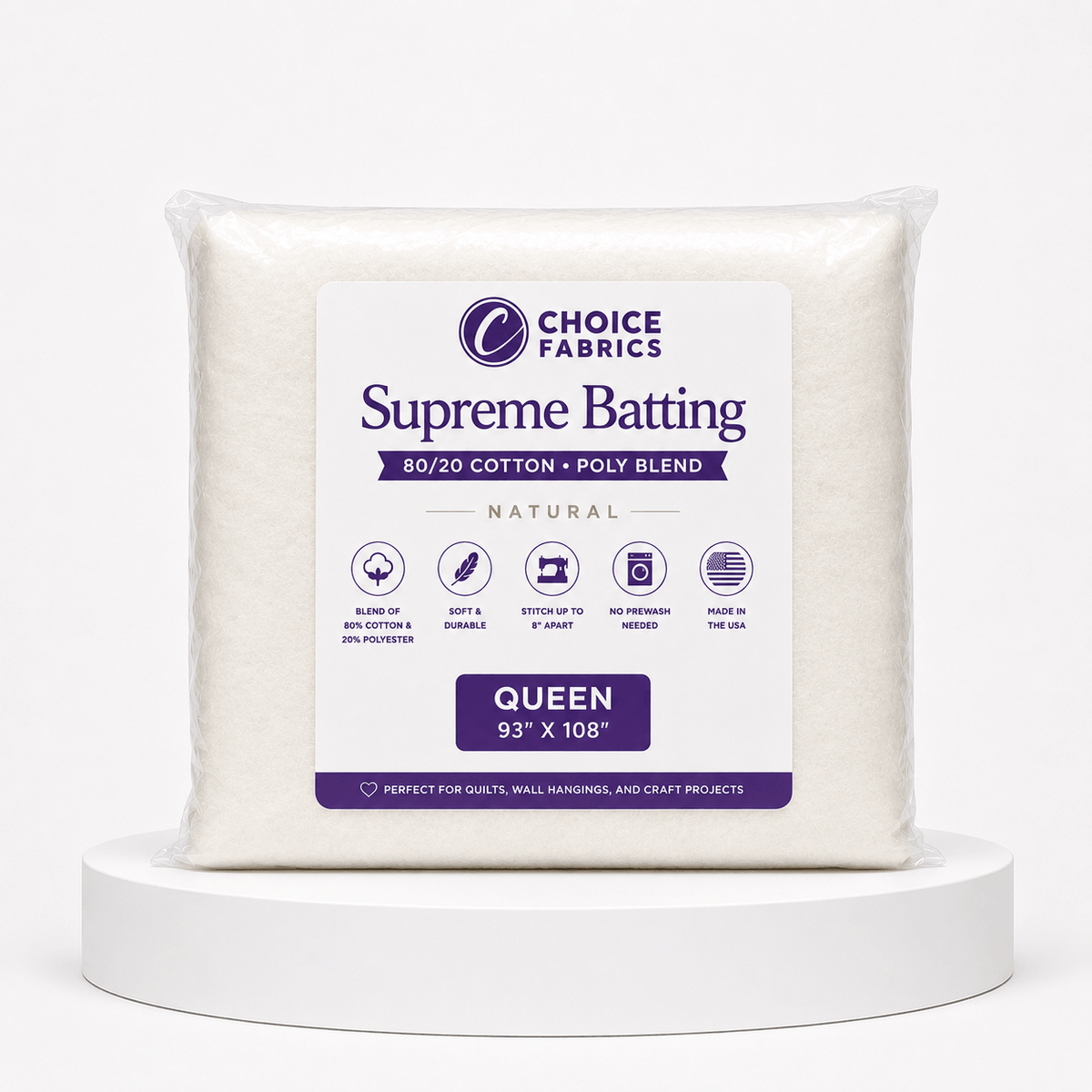 Supreme Batting - 80/20 Cotton/Poly Blend - Queen (93" x 108")