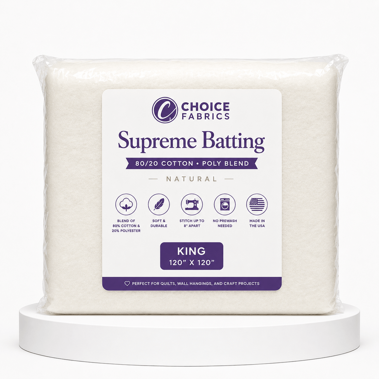 Supreme Batting - 80/20 Cotton/Poly Blend - King (120" x 120")
