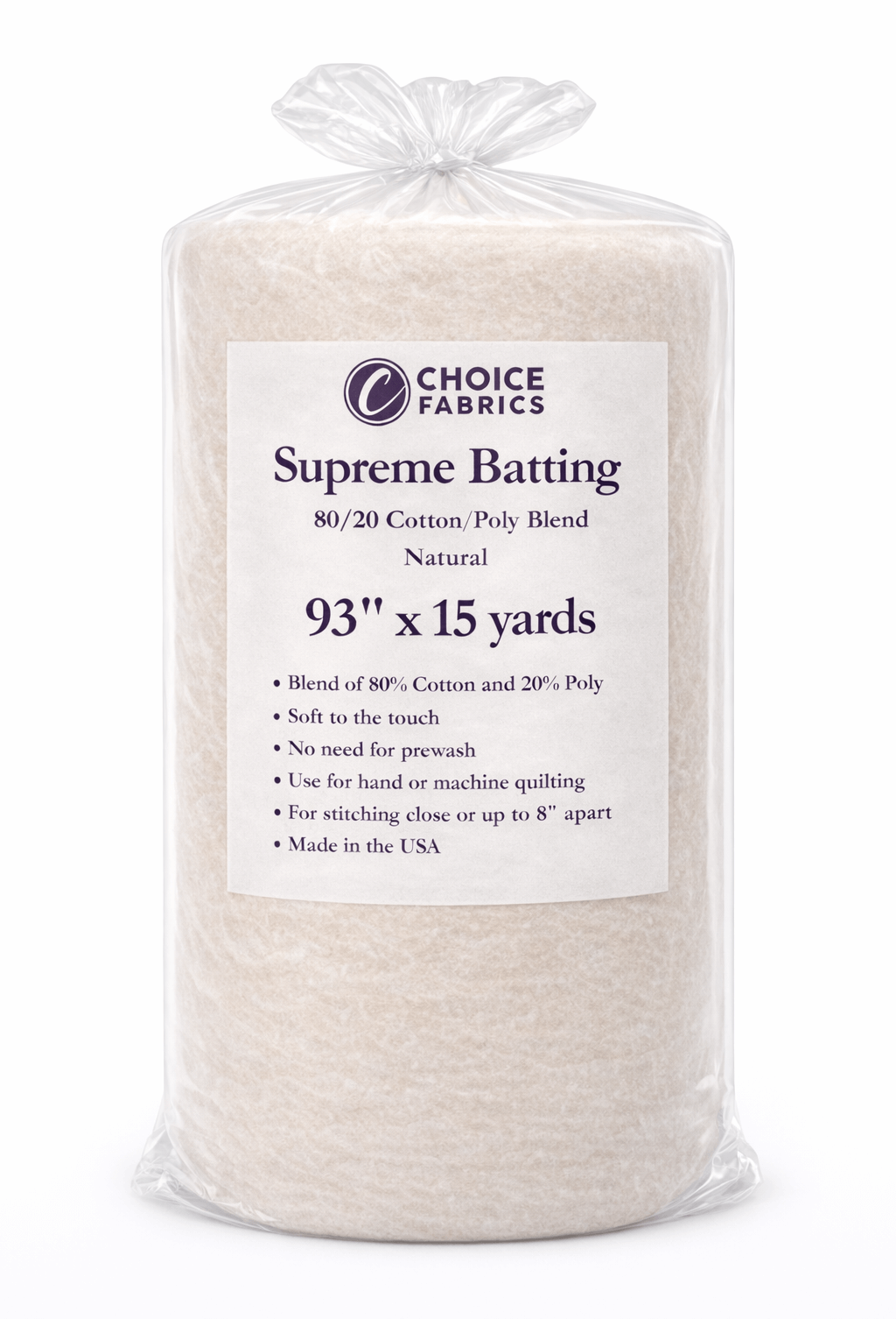 Supreme Batting - 80/20 Cotton/Poly Blend - 15 Yard Roll (93" x 15yds)