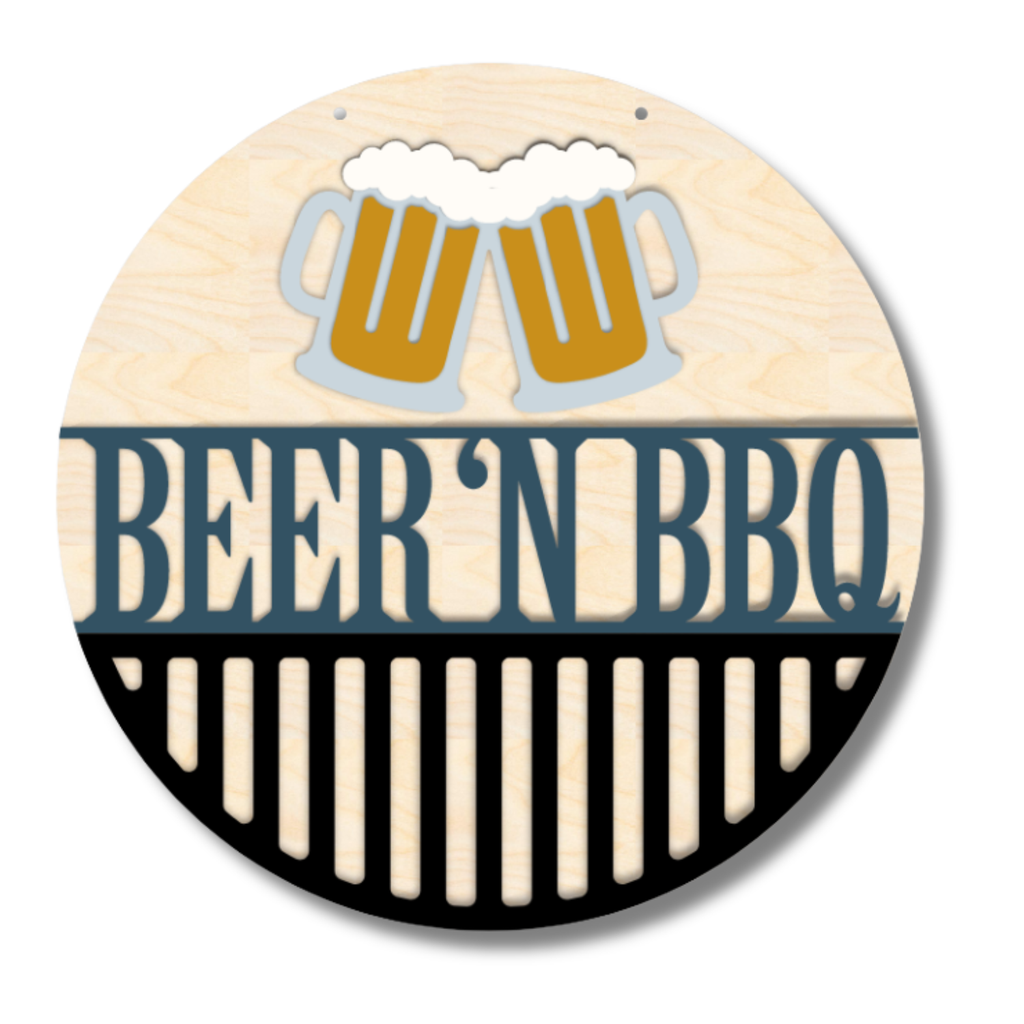 Unfinished Wood Beer N BBQ Door Sign Kit | Wood Craft Cutouts | 1/4" Thick |