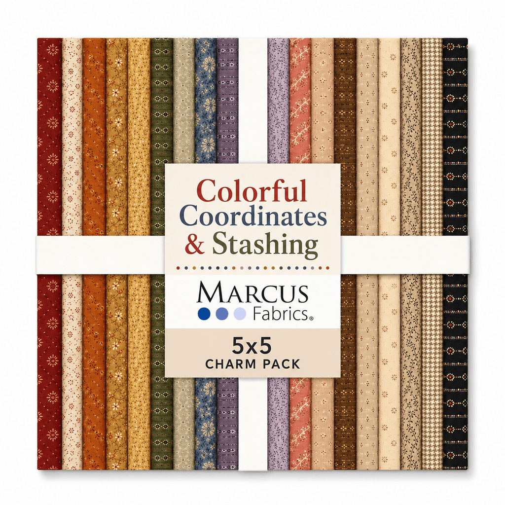 Colorful Coordinates & Stashing by Marcus Fabrics - 5x5 Charm Pack (42 Cuts)