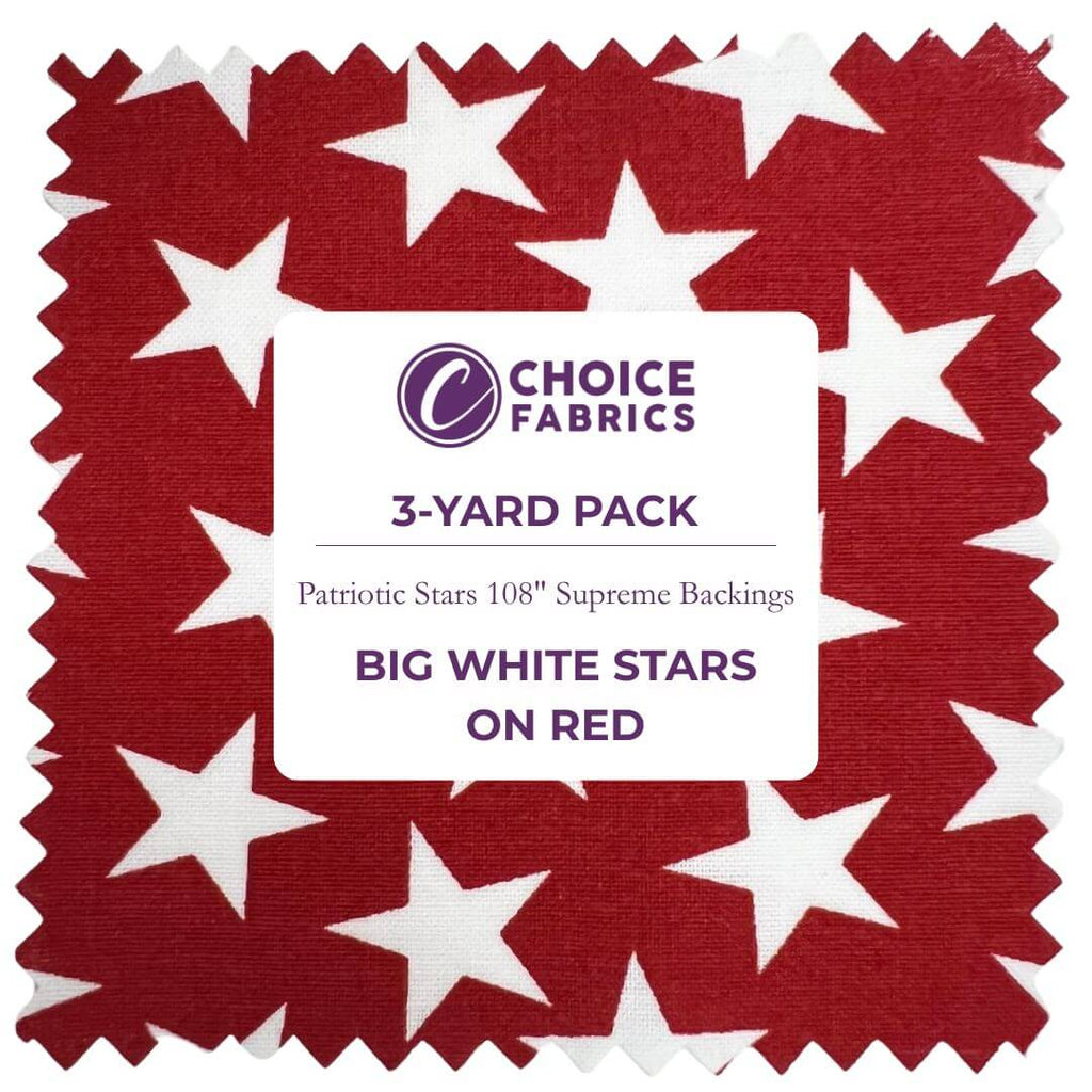 Patriotic Stars 108" Supreme Backings - Large White Stars on Red (3-Yard Pack)