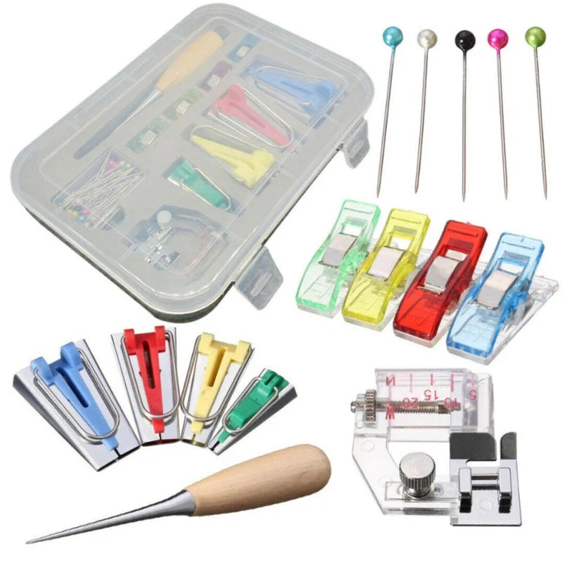 16pcs Household Electric Sewing Bias Tape Machine Kit Fabric Bias Binding Tape Suits DIY Sewing Tools