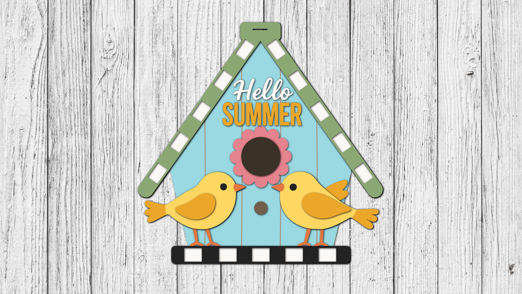 Hello Summer Birdhouse and Birds Door Hanger - DIY Unfinished Kit - Lvl 2