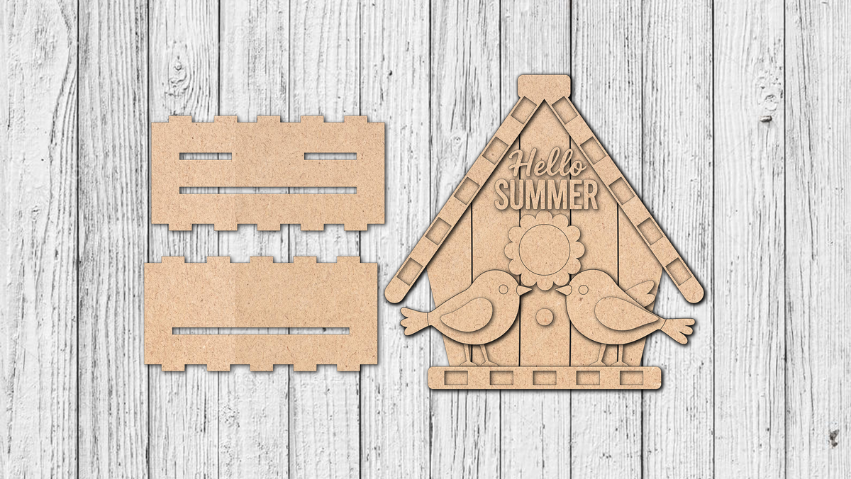 Hello Summer Birdhouse and Birds Tabletop Stander - DIY Unfinished Kit - Lvl 1