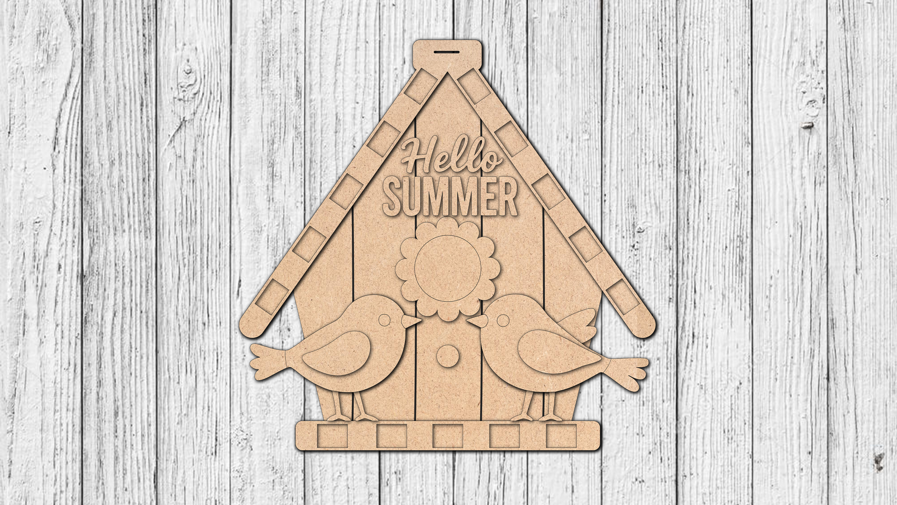 Hello Summer Birdhouse and Birds Door Hanger - DIY Unfinished Kit - Lvl 2