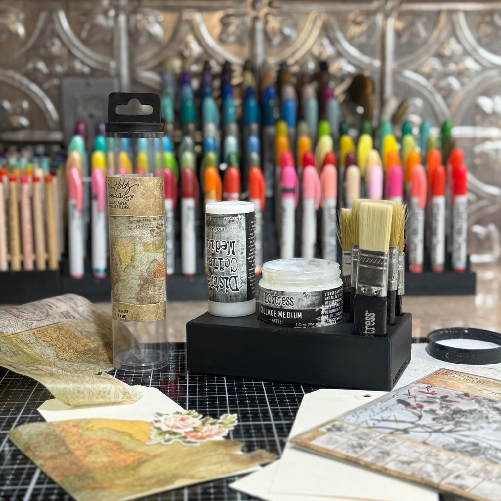 Mixed Media Adhesive Stand for Tim Holtz Distress Collage Medium, Glue and Brushes
