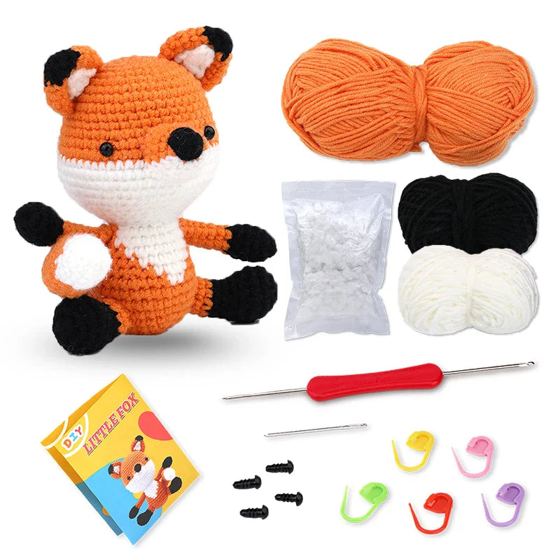 KRABALL Crochet Animal Kit for Beginners With Video Tutorial Cotton Knitting Yarn Thread Needles Hook Knit Tool Set DIY Craft