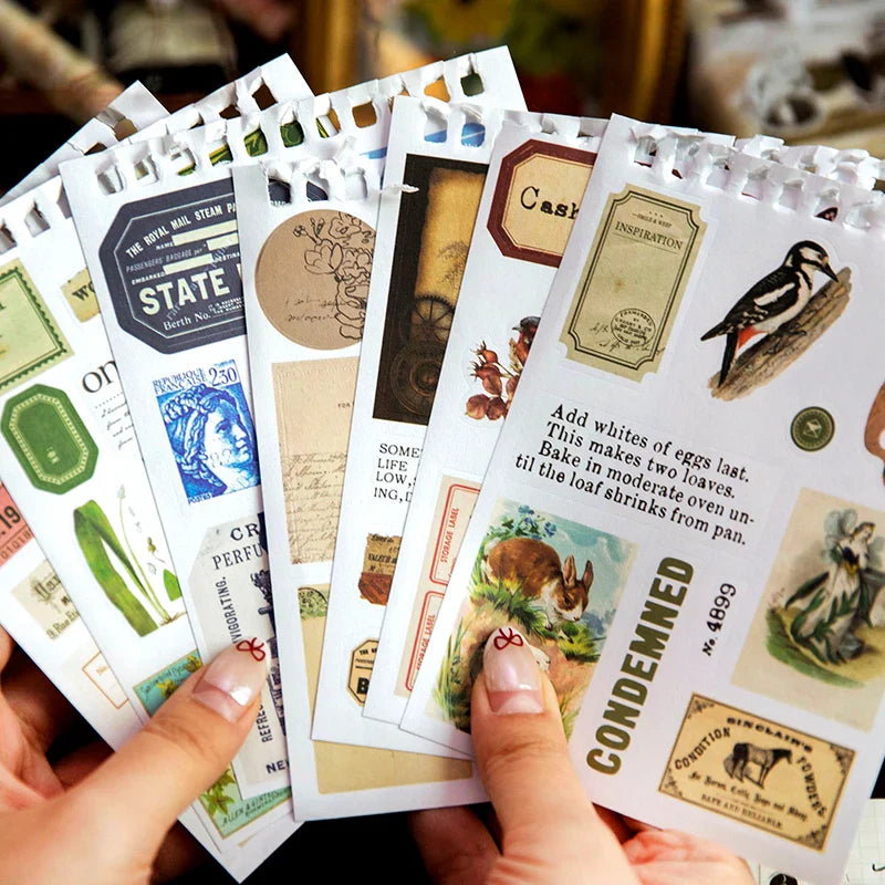Vintage Collage Paper Stickers | 50 Sheets Retro Washi Tape Sticker Pack