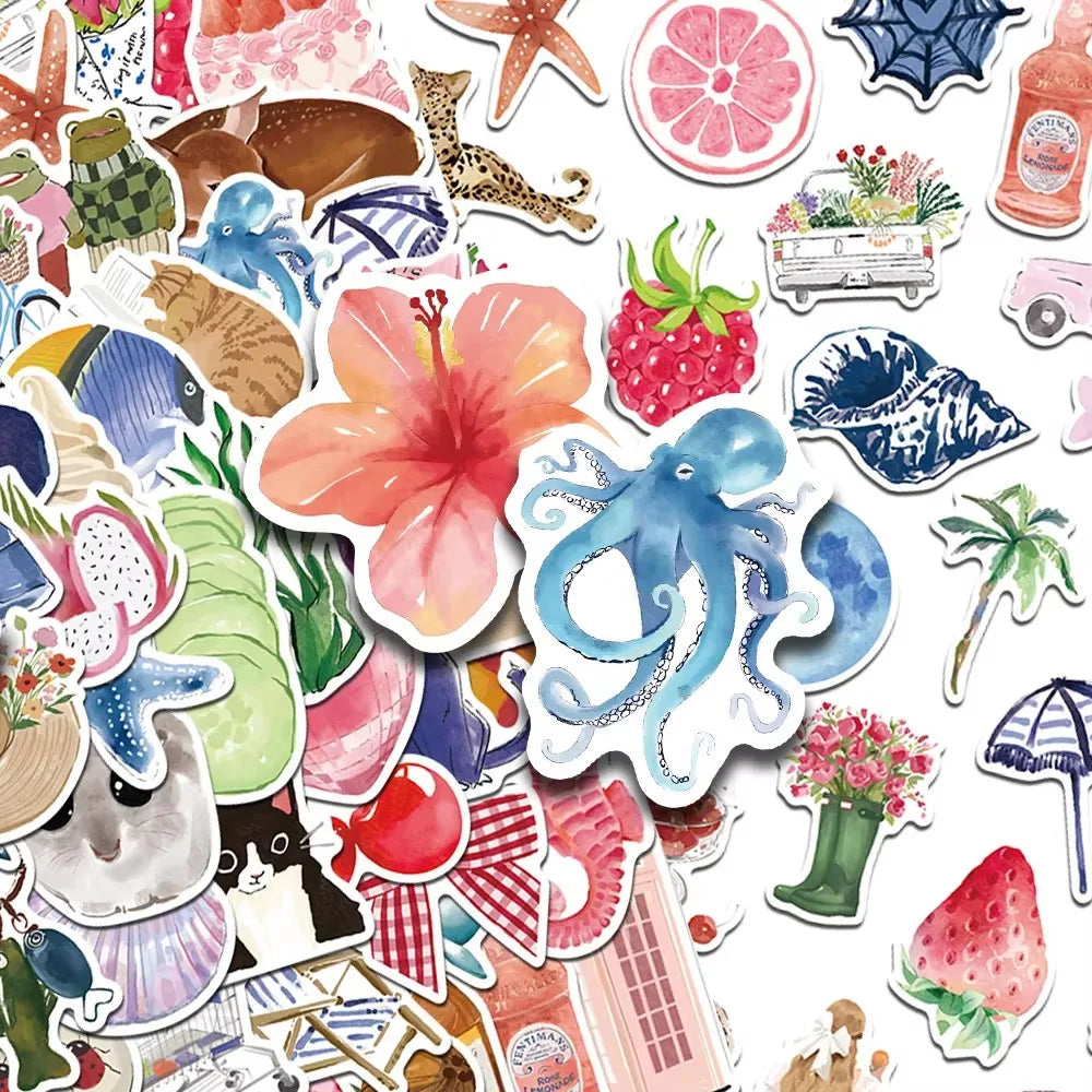 50/100pcs Watercolor Dairy Stickers Decals For Phone Laptop Scrapbook Luggage Helmet DIY Graffiti Aesthetic Stickers Gifts