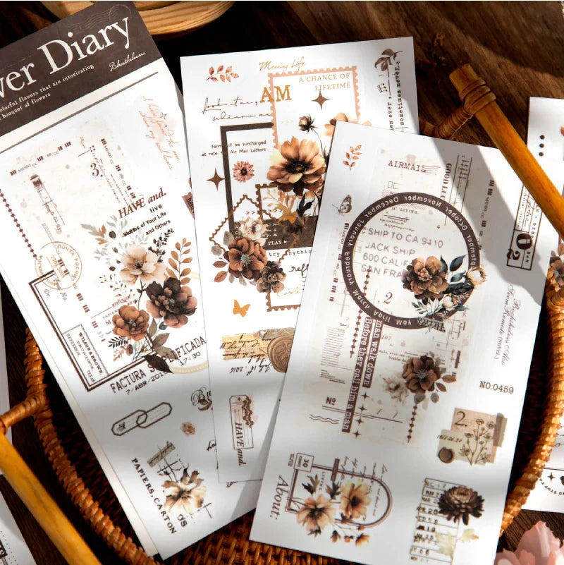 Journal GO 6pcs Vintage Flower Stickers | Fresh Plant Collage for Scrapbooking