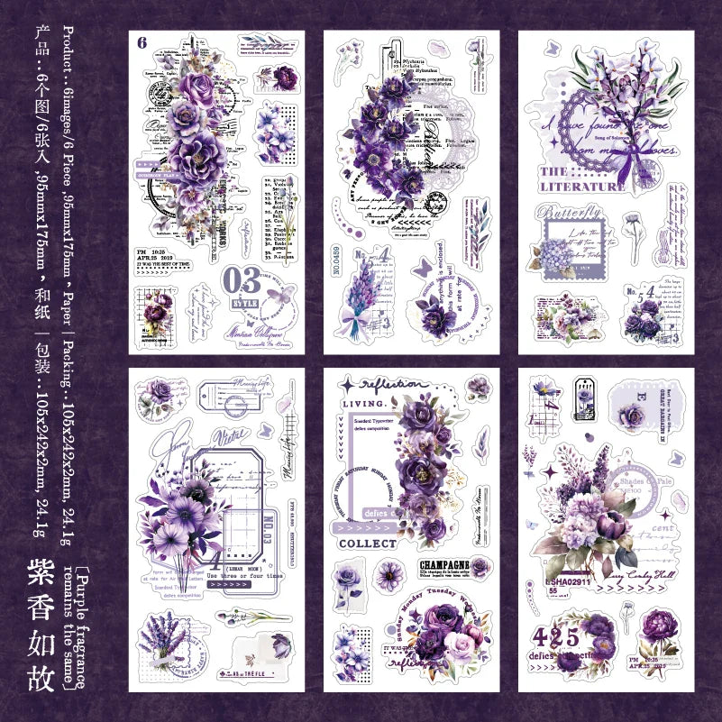 Journal GO 6pcs Vintage Flower Stickers | Fresh Plant Collage for Scrapbooking