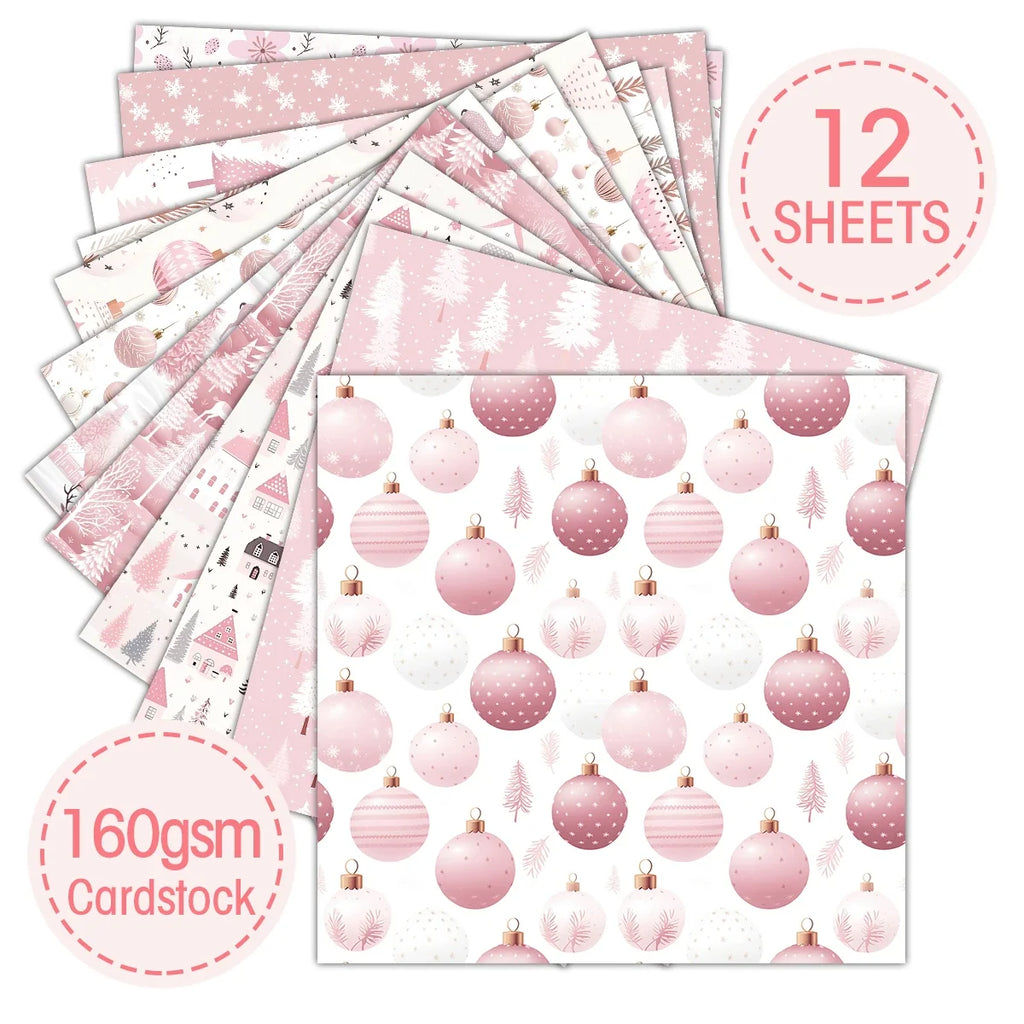 Pink Christmas Scrapbook Paper Pad | 12 Sheets Decorative Craft Papers