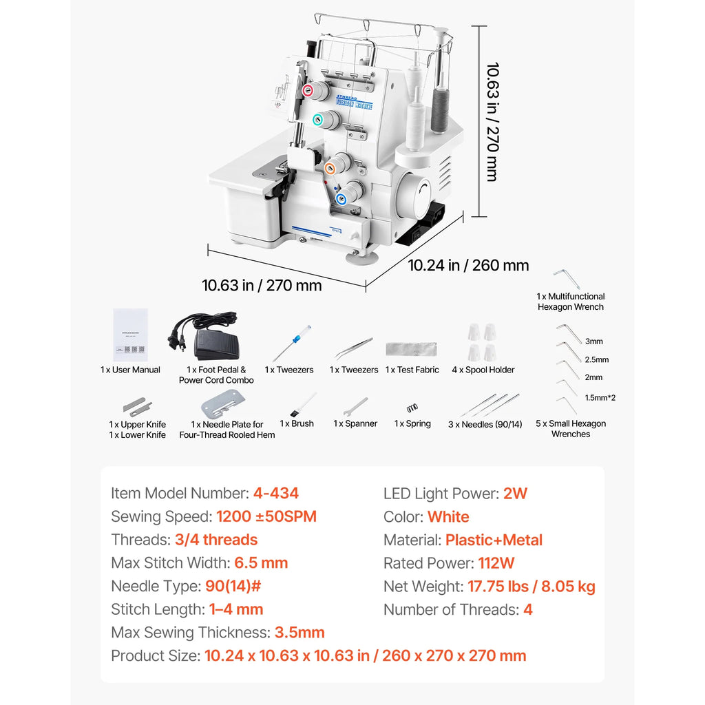 SucceBuy Serger Overlock Sewing Machine 1250 SPM 2-3-4 Thread