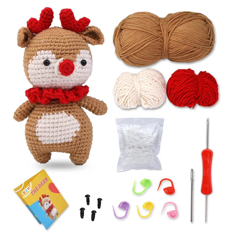 KRABALL Crochet Animal Kit for Beginners With Video Tutorial Cotton Knitting Yarn Thread Needles Hook Knit Tool Set DIY Craft