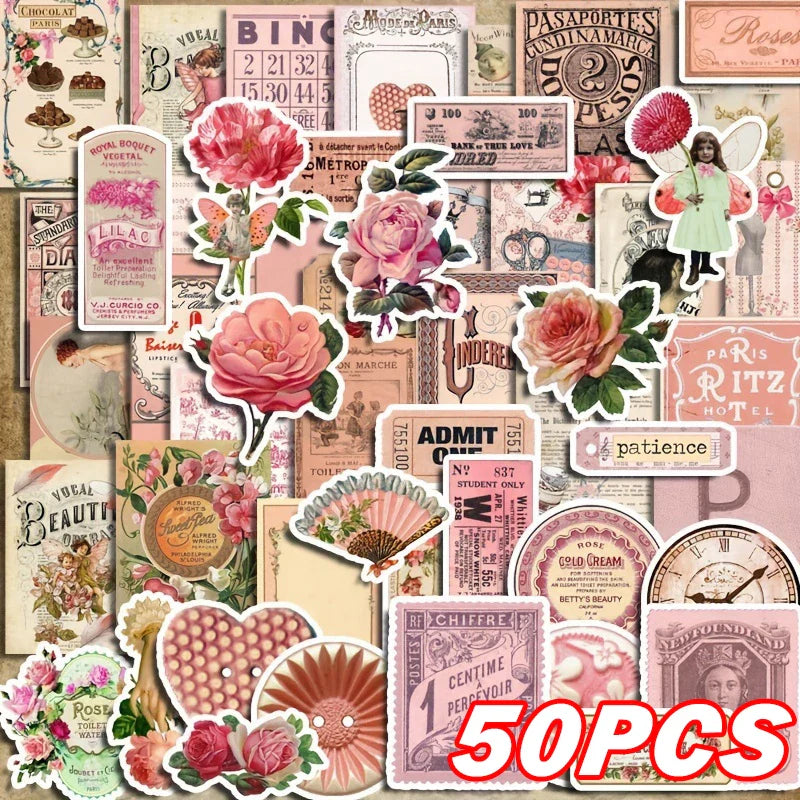 50pcs Cute Pink Cartoon Stickers | Aesthetic Decals for Laptop, Scrapbook, and Stationery