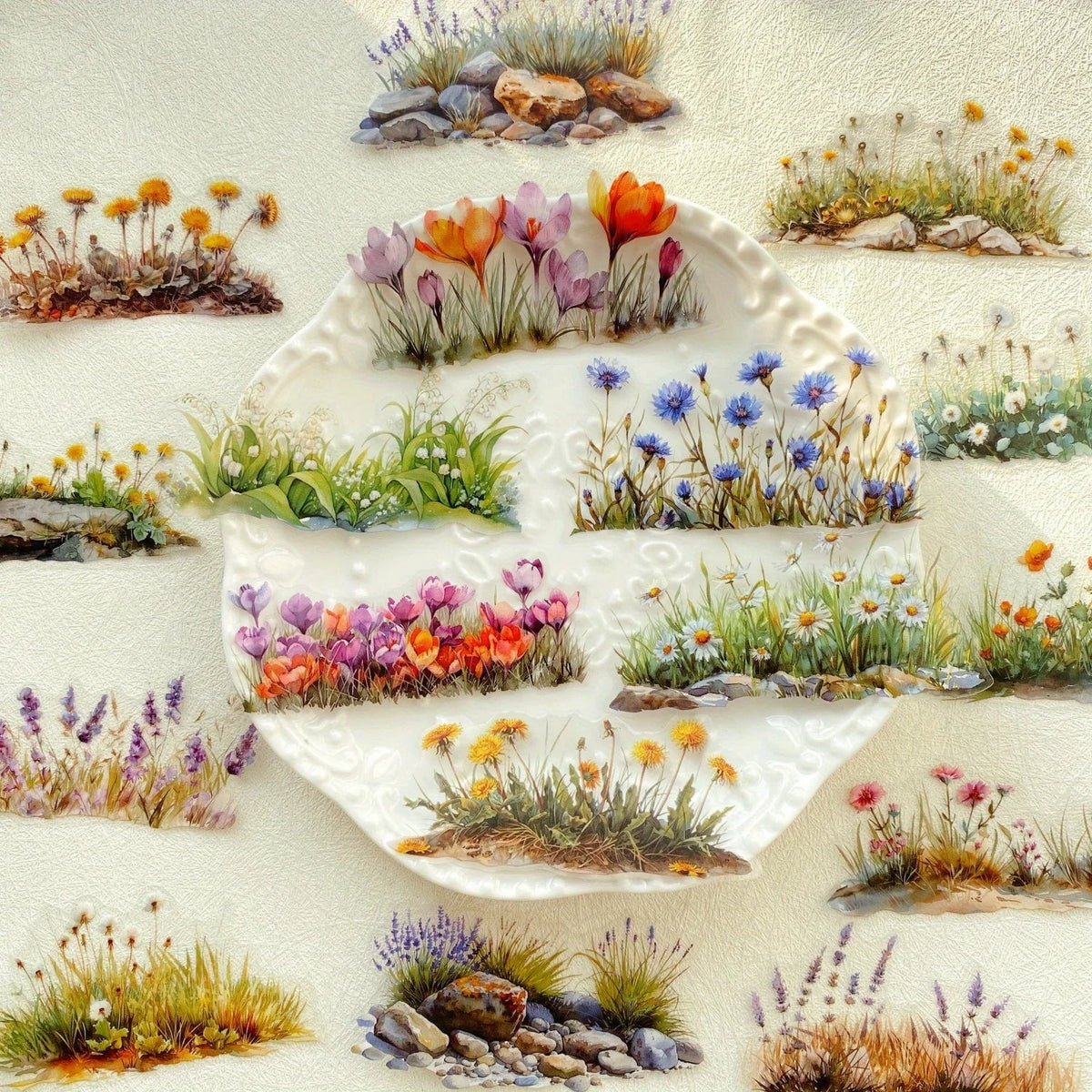 20pcs Flower PET Stickers for Scrapbooking | Green Plants Decorative Stickers