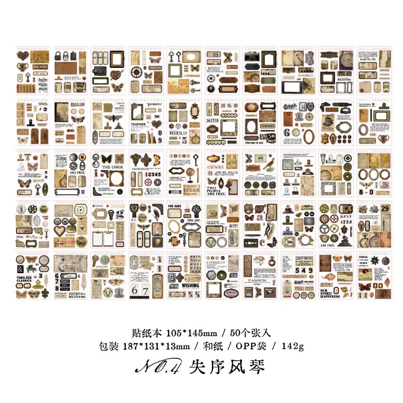 Vintage Collage Paper Stickers | 50 Sheets Retro Washi Tape Sticker Pack
