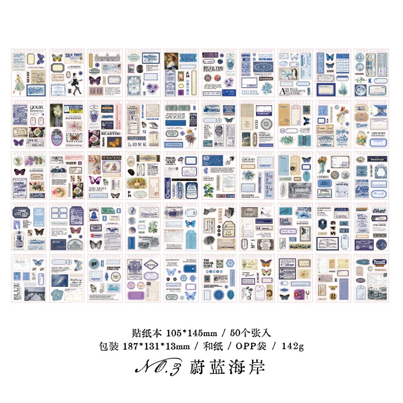 Vintage Collage Paper Stickers | 50 Sheets Retro Washi Tape Sticker Pack