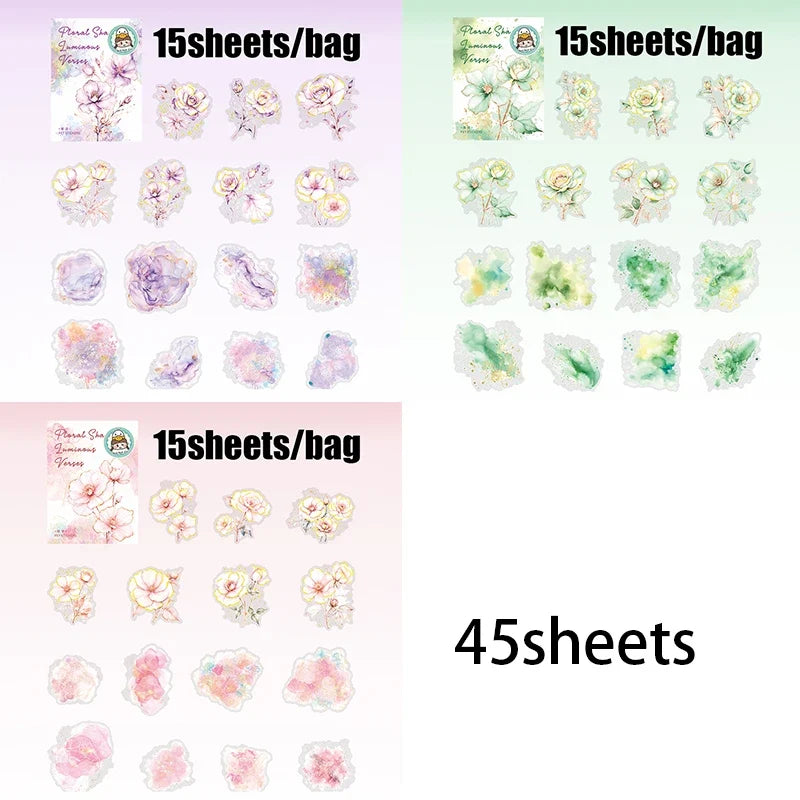 45pcs Floral Foil Stamping Stickers | DIY Scrapbook Decor