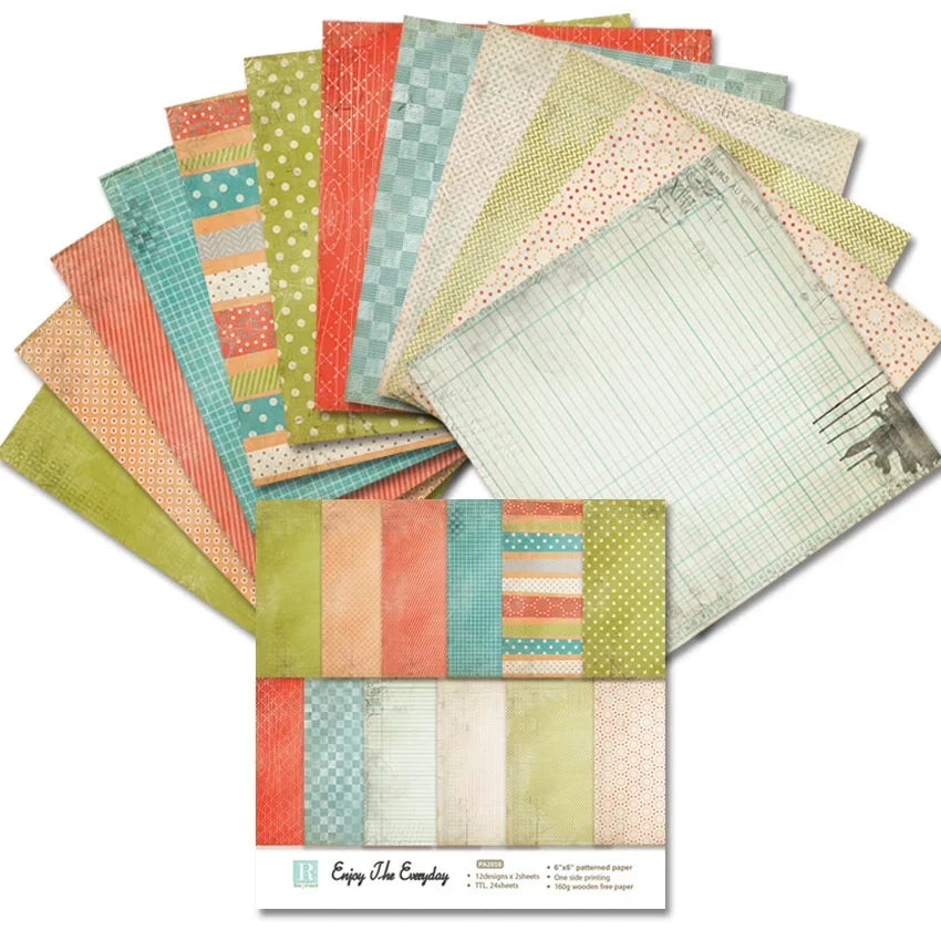 24 Sheets Craft Paper Pads for Scrapbooking and Card Making | Mixed Pattern Background Paper