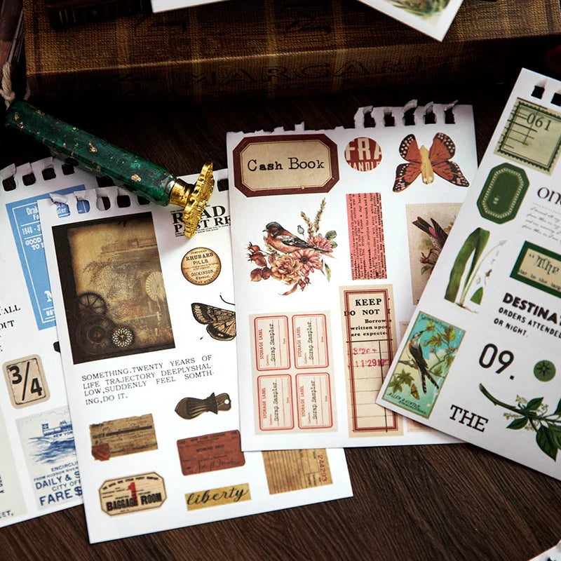 Vintage Collage Paper Stickers | 50 Sheets Retro Washi Tape Sticker Pack