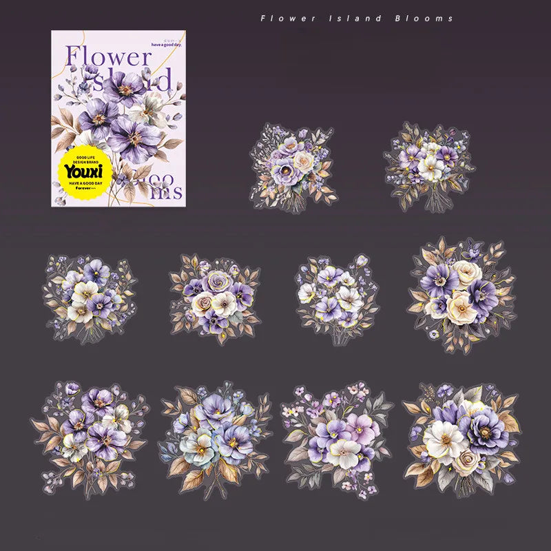 20 PET Flower Stickers for Scrapbooking | Transparent Adhesive Decorative Set