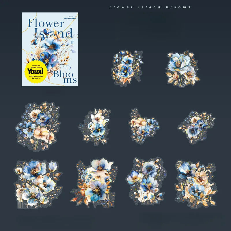 20 PET Flower Stickers for Scrapbooking | Transparent Adhesive Decorative Set