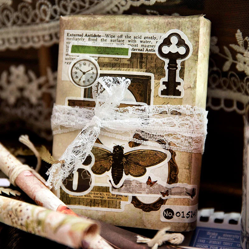 Vintage Collage Paper Stickers | 50 Sheets Retro Washi Tape Sticker Pack