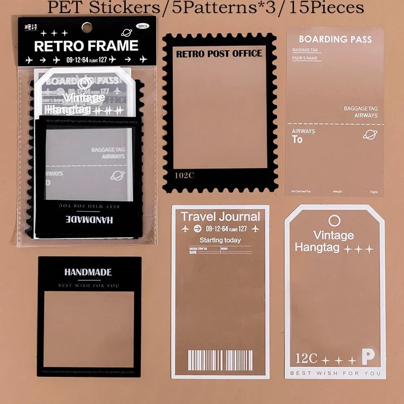 Journamm 15pcs Transparent PET Frame Stickers for Junk Journal | Vintage Scrapbooking Collage
