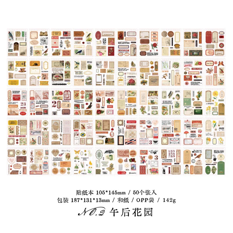 Vintage Collage Paper Stickers | 50 Sheets Retro Washi Tape Sticker Pack